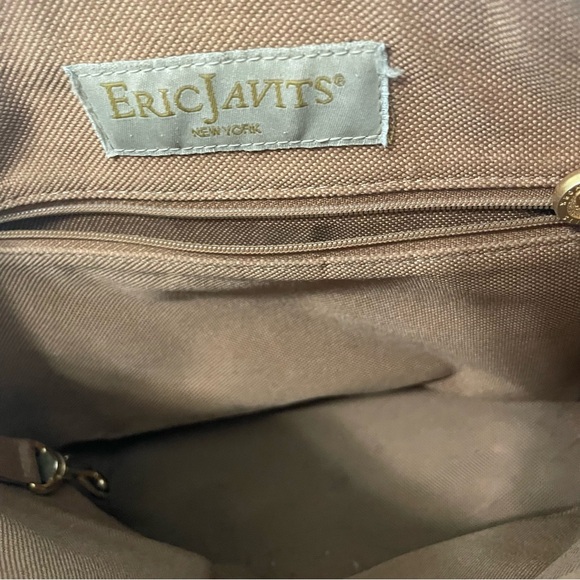 Eric Javits York Squishee Woven Brown Shoulder Tote Bag 2 Straps Zip Closure - Picture 12 of 13